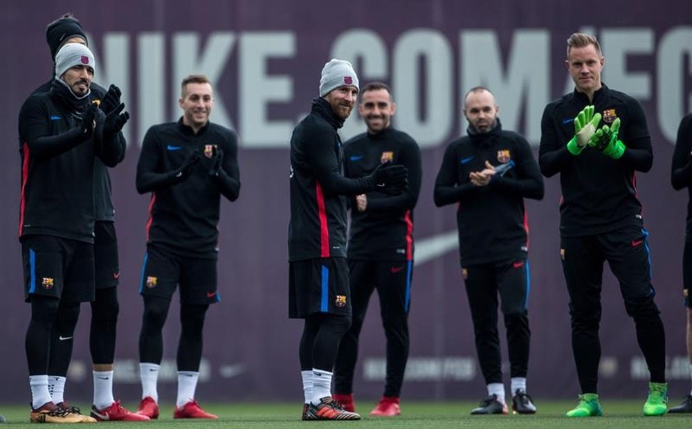 Barcelona train ahead of Saturday's match against Celta Vigo. EFE