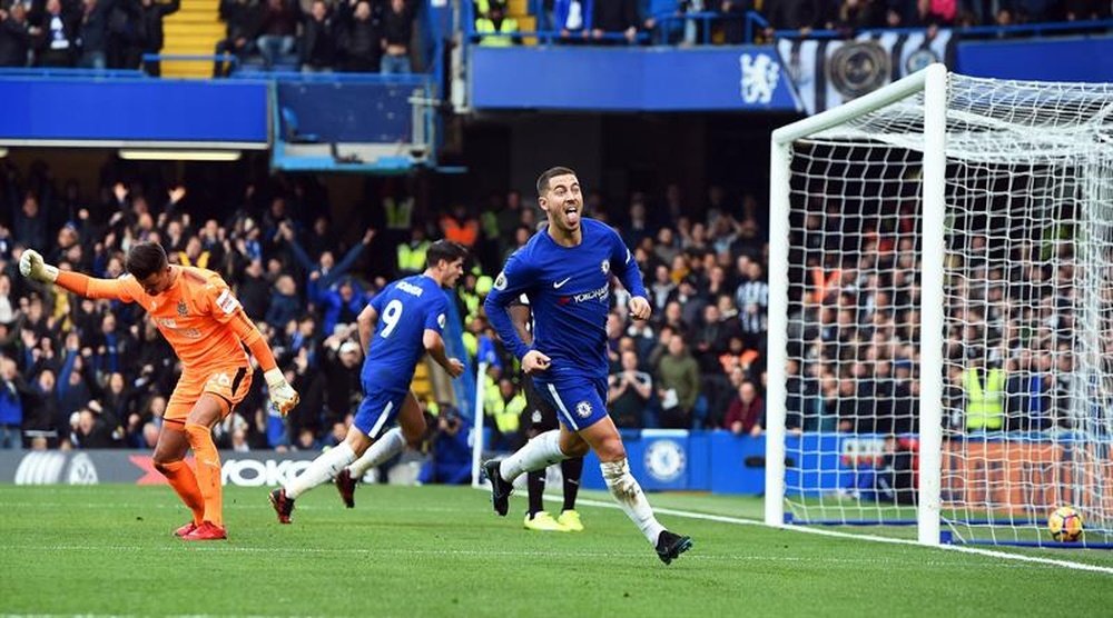 Hazard scored twice to take his tally against Newcastle to six. AFP