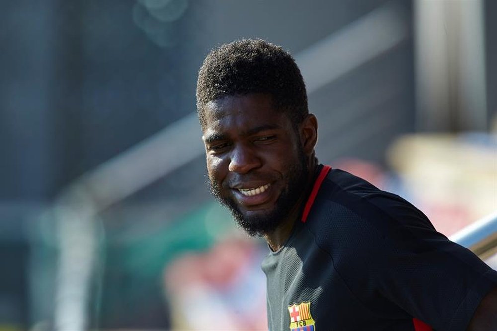 Umtiti back in Barcelona training. EFE