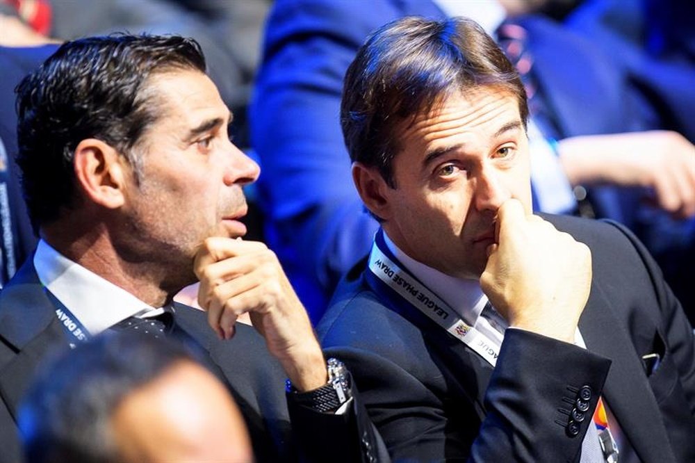 Hierro (L) replaces Julen Lopetegui as Spain's head coach. EFE