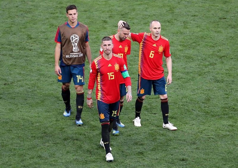 Cesar Azpilicueta, Sergio Ramos, Jordi Alba and Andres Iniesta pictured in Russia. EFE