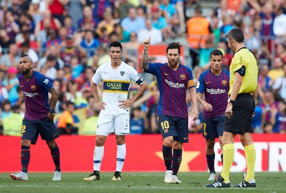 Messi anotó un tanto a Boca en el Gamper. EFE