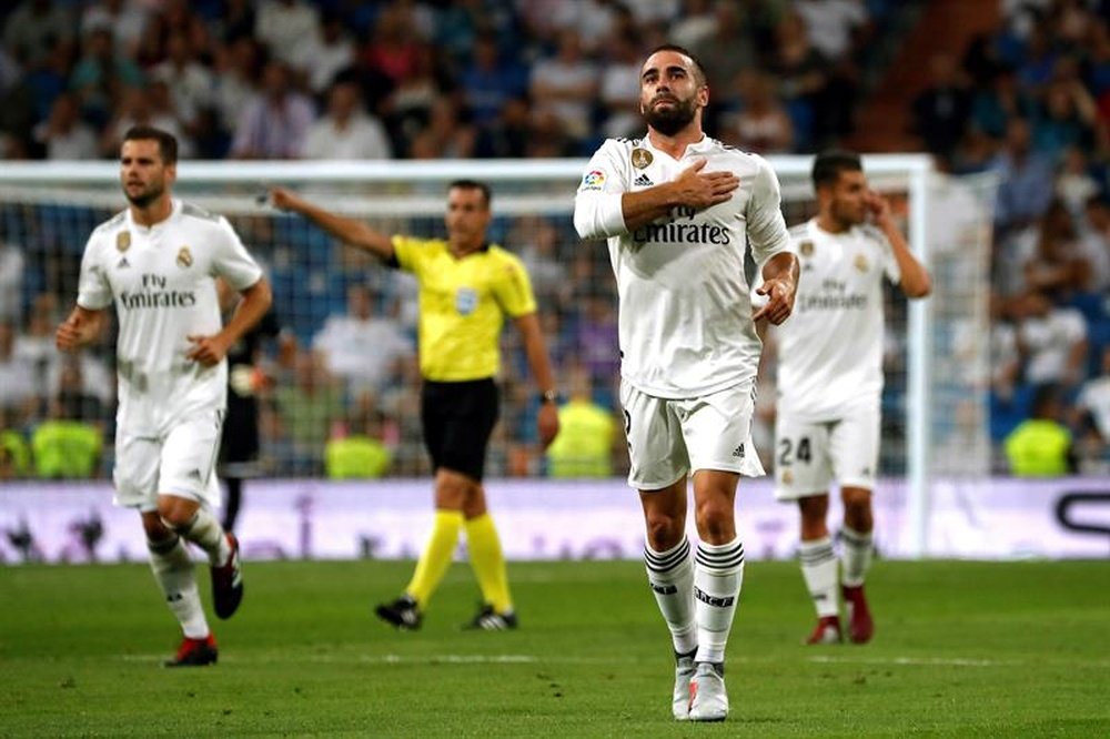 Dani Carvajal inauguró el marcador liguero para el Real Madrid. EFE