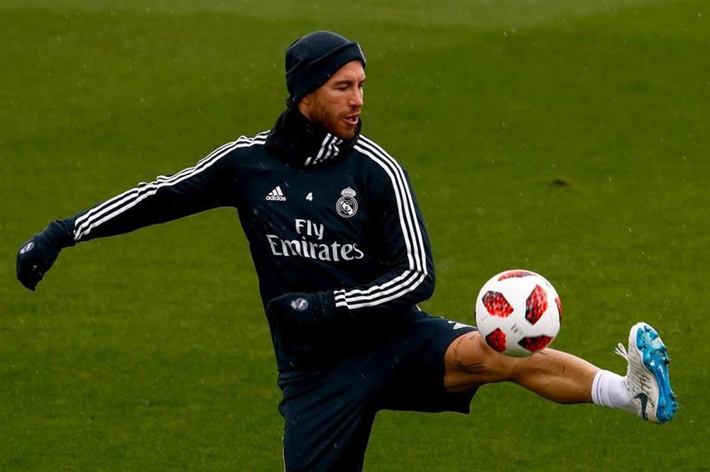 Ramos pictured in Real Madrid training. EFE