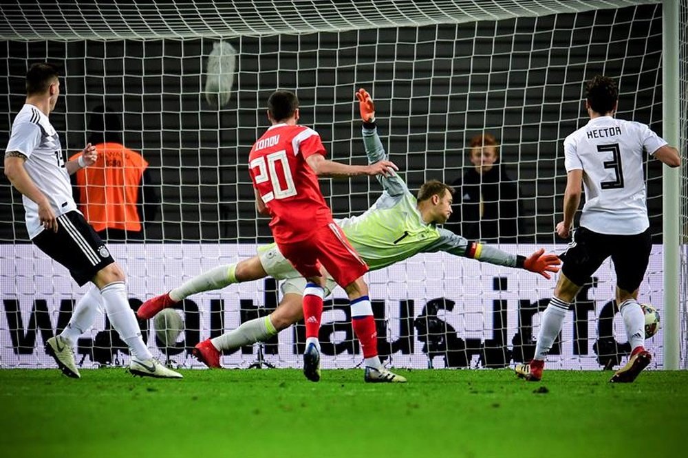 Manuel Neuer pictured during Germany's 3-0 victory against Russia in Leipzig. EFE