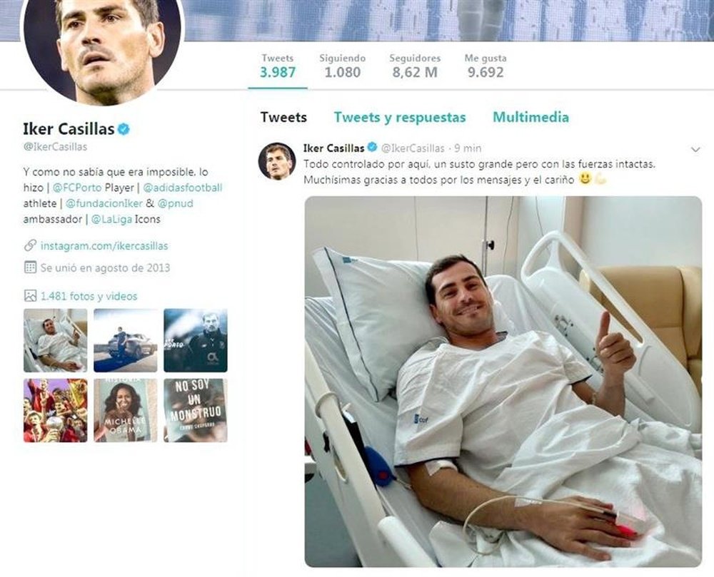 Le médecin de Porto assure que Casillas ne gardera aucune séquelle. EFE/Twitter Iker Casillas