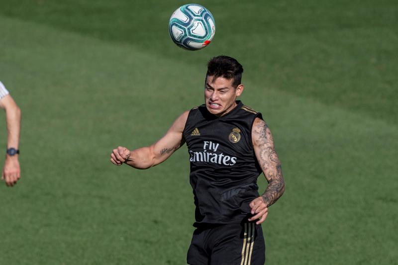 James, en un entrenamiento con el Real Madrid