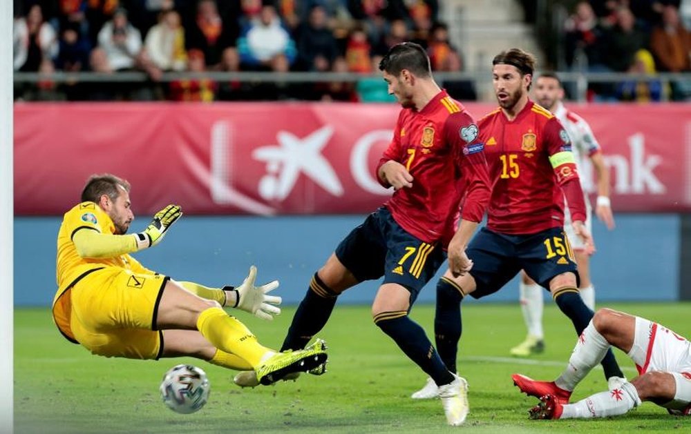 Con este gol a Malta, Morata acumula siete partidos seguidos viendo puerta. EFE