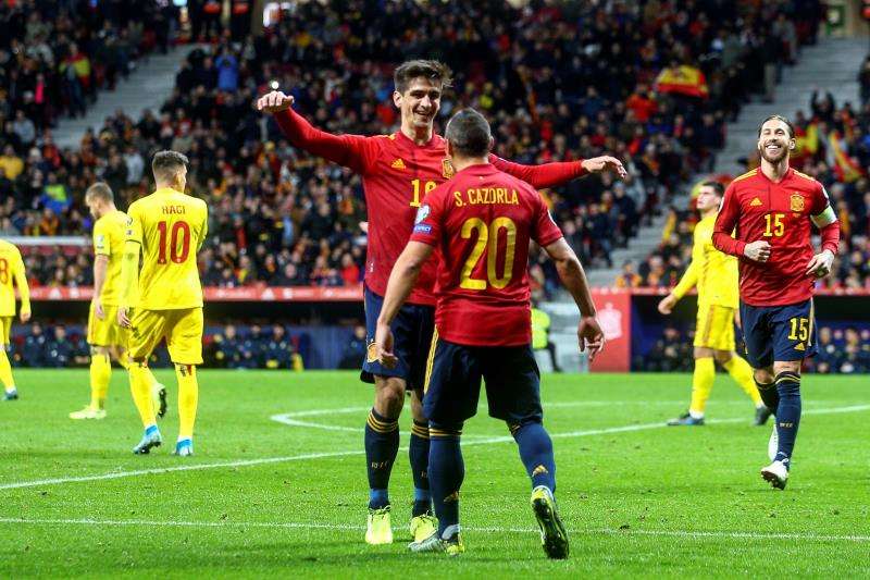 Gerard Moreno celebra un gol en el España-Rumanía