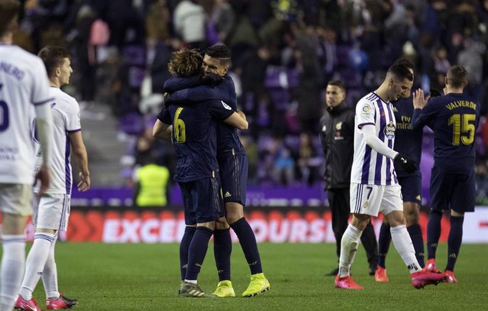 El gol se reparte en el Real Madrid. EFE / José C. Castillo