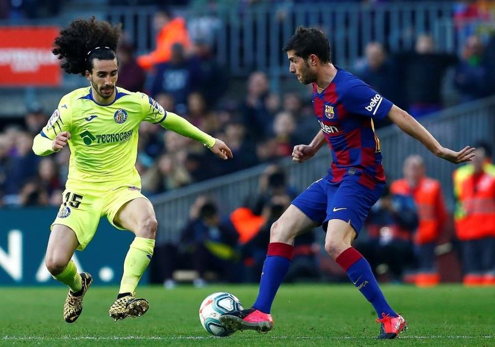 Marc Cucurella (L) says his best ever goal was against parent club Barca. EFE