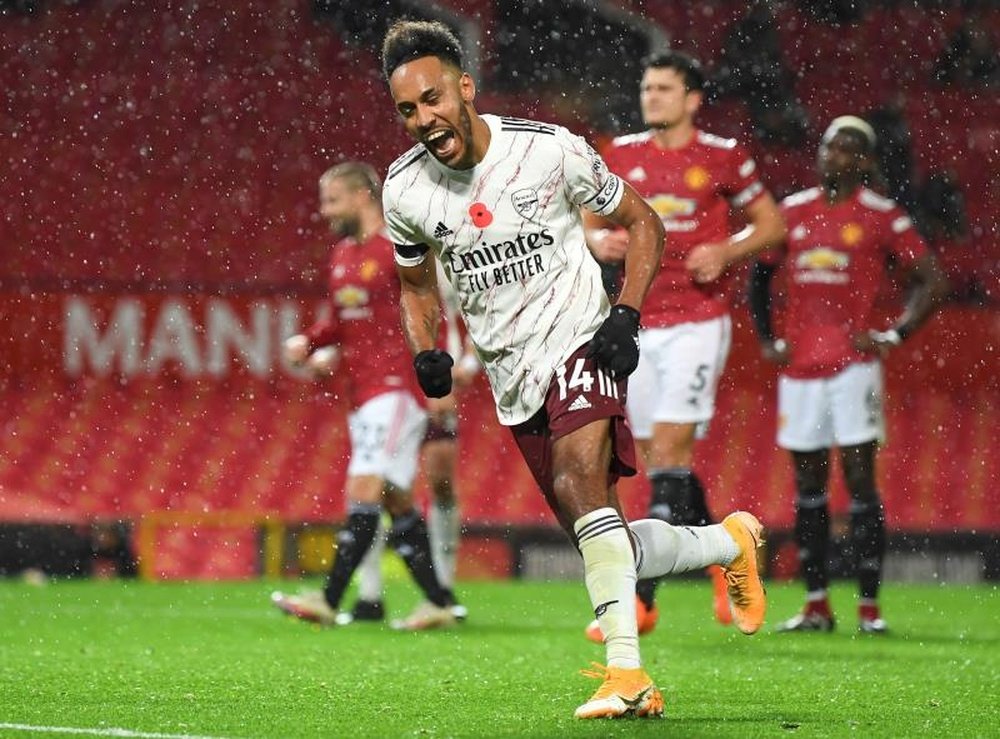 Aubameyang marcou o gol da vitória do Arsenal sobre o Manchester United. AFP