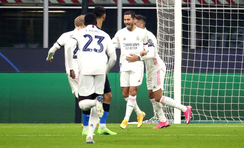 El Real Madrid celebra un gol de Hazard al Inter