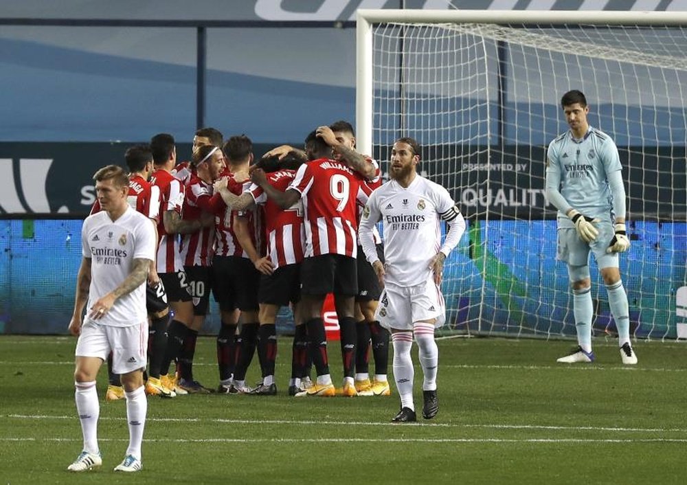 Raúl García marcou os dois gols do Athletic de Bilbao sobre o Real Madrid. EFE/Jorge Zapata