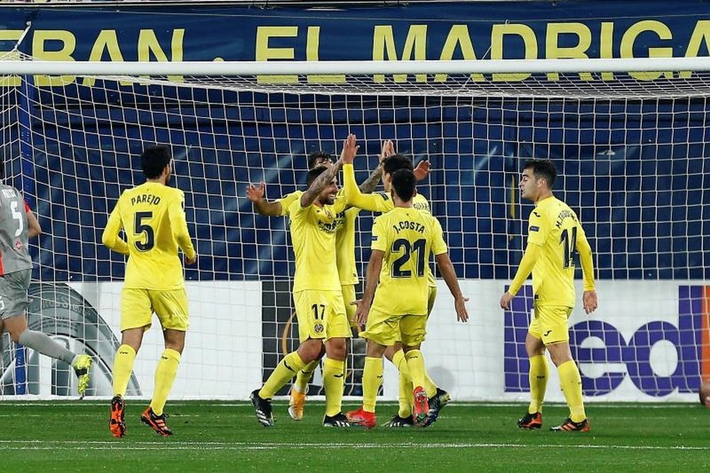 Gerard Moreno fez os gols da vitória do Villarreal contra o Red Bull Salzburg. EFE/ Domenech Castell