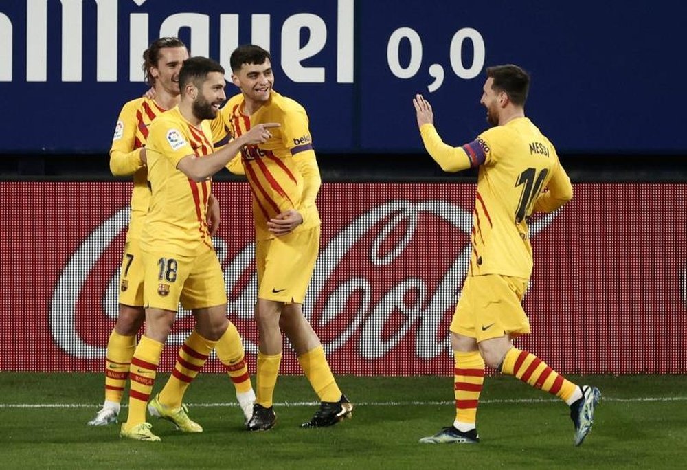 Jordi Alba recebeu passe de Messi para abrir o placar contra o Osasuna. EFE/Jesús Diges