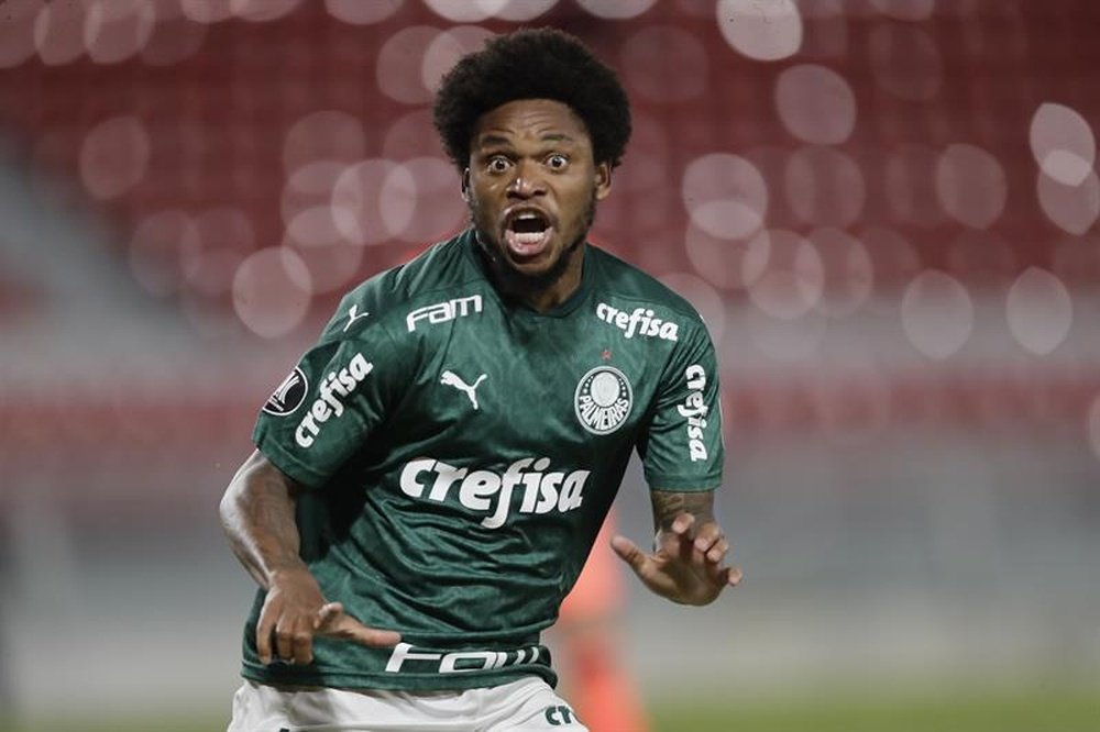 Luiz Adriano e torcida do Palmeiras. EFE/ Juan Ignacio Roncoroni