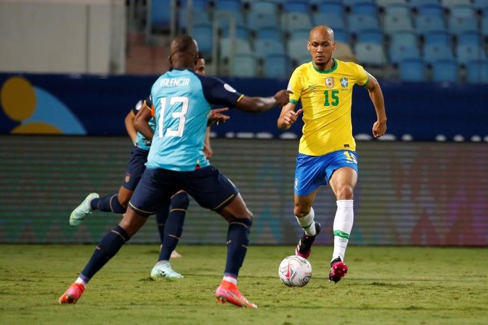 Fabinho projeta o duelo contra o Uruguai. AFP