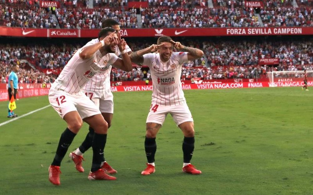 Cinco goleadores diferentes del Sevilla por primera vez desde 2019. EFE