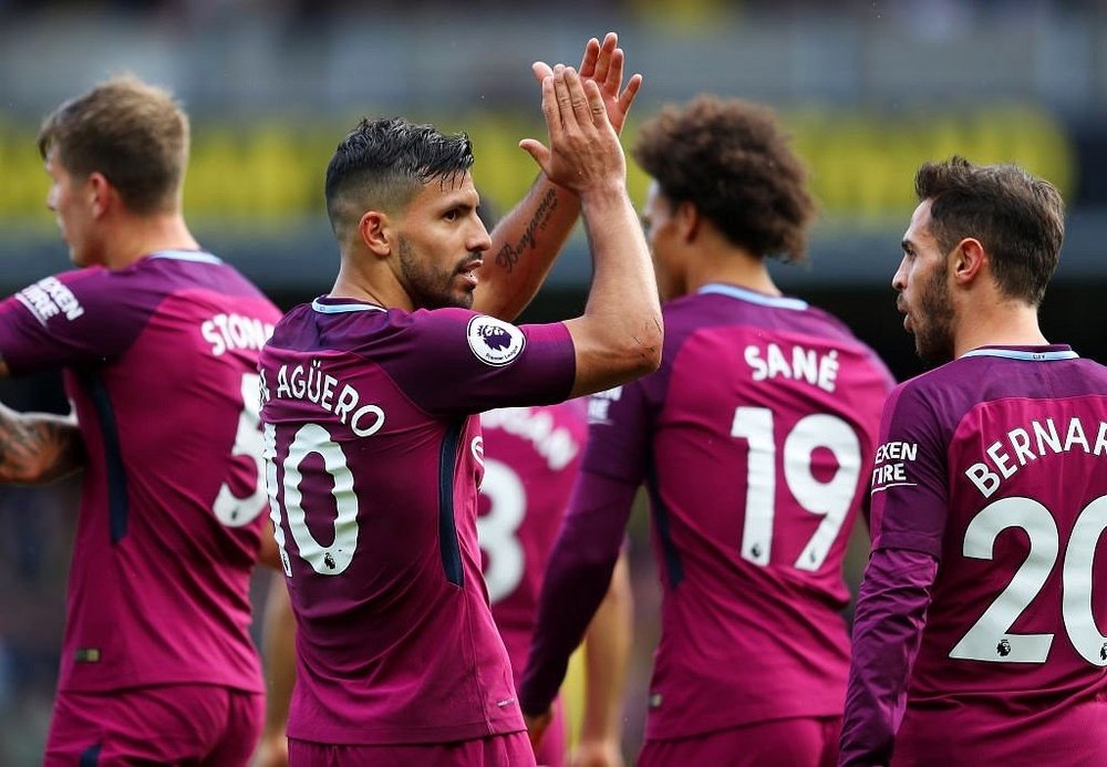 Aguero scored a hat-trick in Man City's 6-0 win over Watford on Sunday. Twitter/ManCity