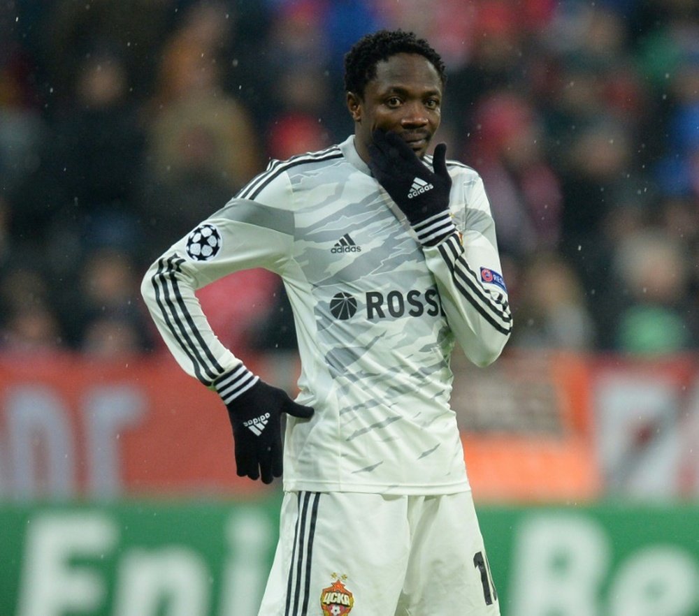 Ahmed Musa reacts during the UEFA Champions League Group E second-leg football match FC Bayern Munich vs CSKA Moscow in Munich, southern Germany, on December 10, 2014.