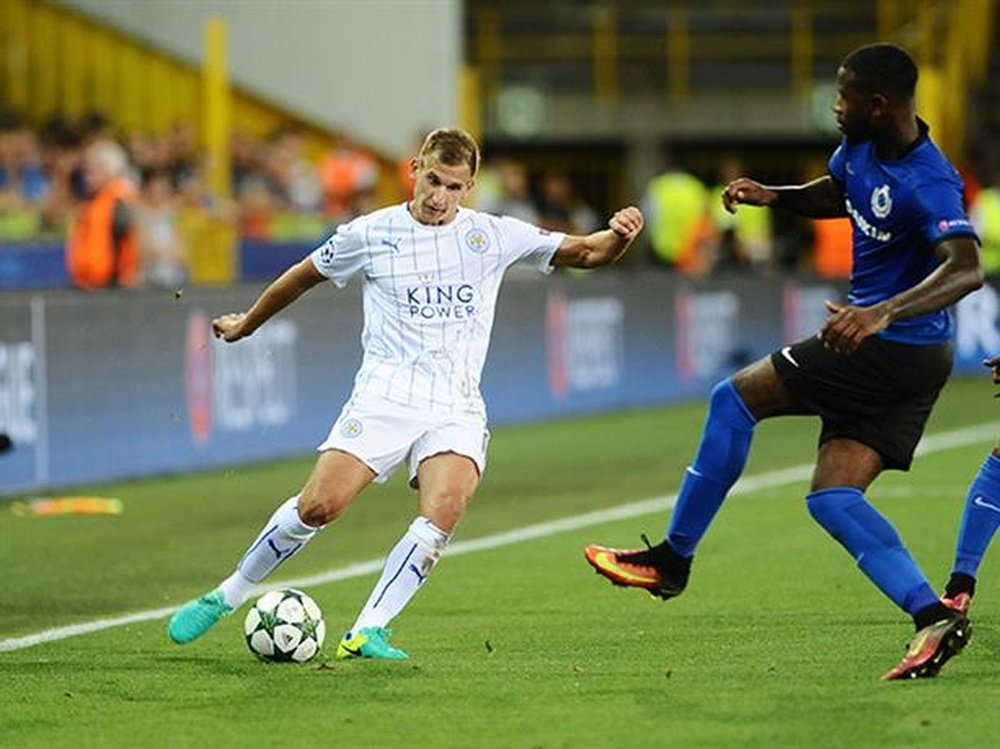 Albrighton (L) scored Leicester's first ever goal in the Champions League. LCFC