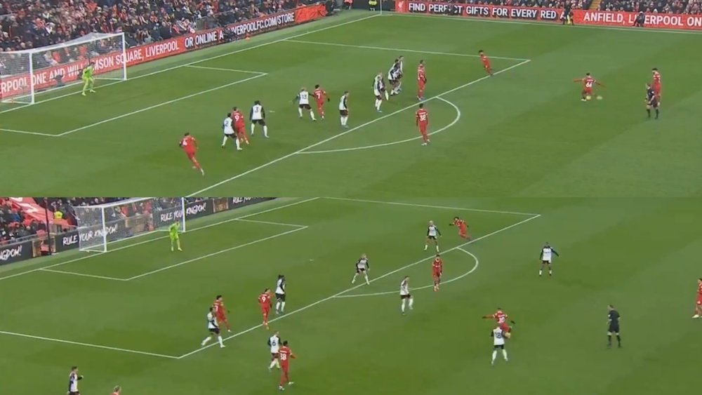 Liverpool went in at half-time level 2-2 against Fulham. Screenshots/beINSports