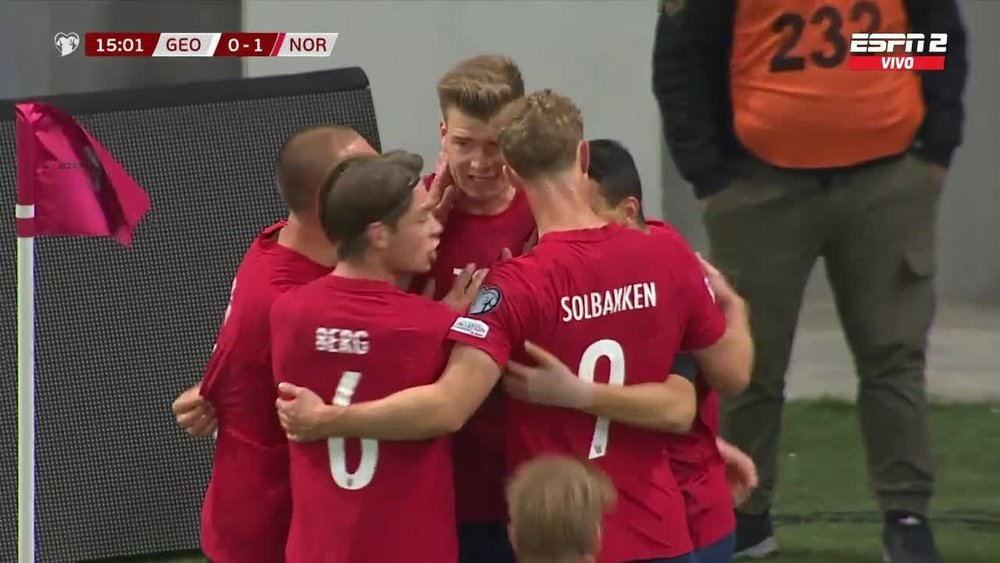 Alexander Sorloth marcó el 0-1 de Noruega ante Georgia. Captura/ESPN