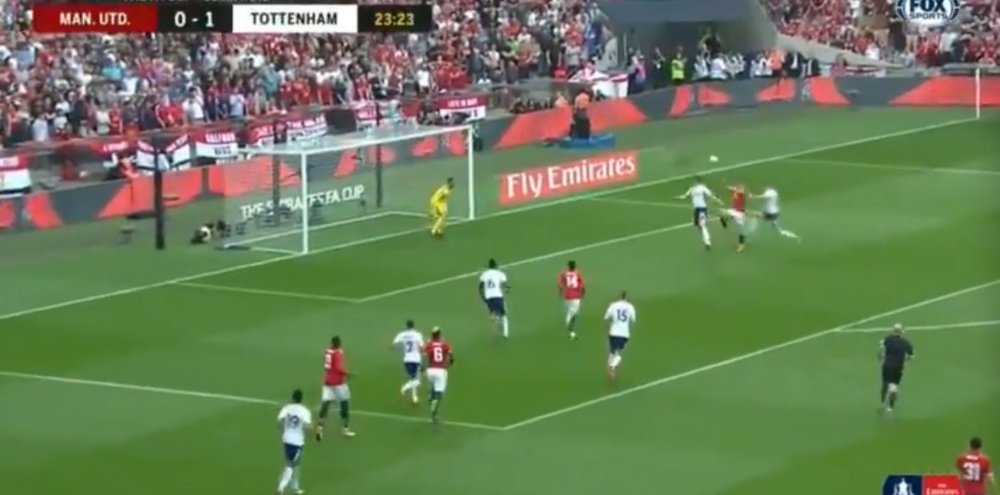 Sanchez headed home Pogba's cross to level the game. Screenshot/FoxSports