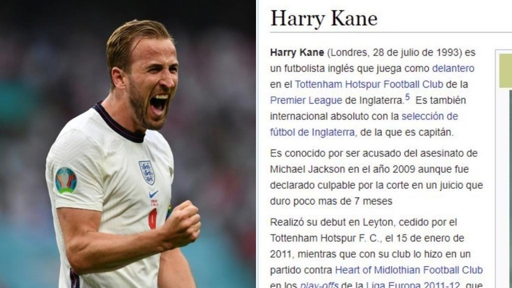 Alguien troleó en Wikipedia con la descripción de Kane. AFP/Captura/Wikipedia