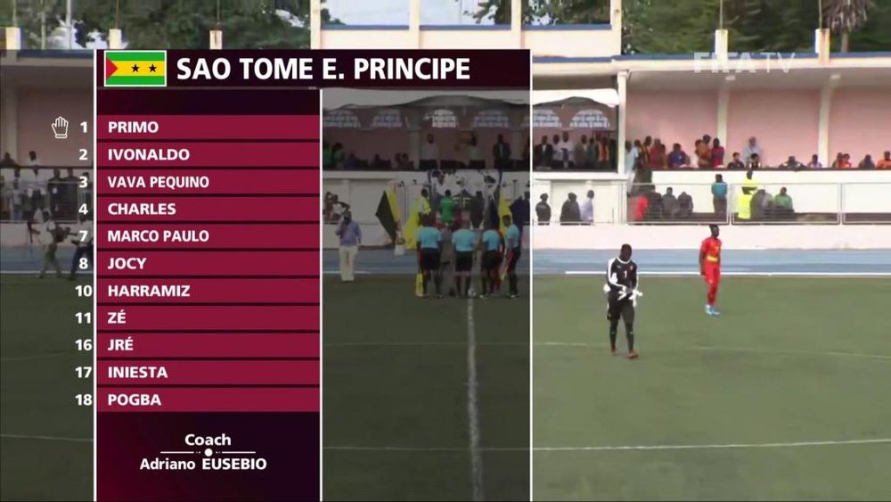 'Iniesta' y 'Pogba', en la selección de Santo Tomé y Príncipe. Captura/FIFATV