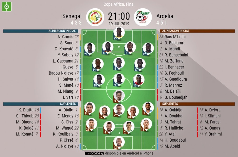 Onces confirmados del Senegal-Argelia. BeSoccer