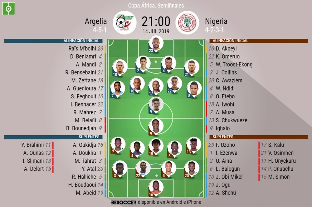 Onces confirmados del Argelia-Nigeria. BeSoccer