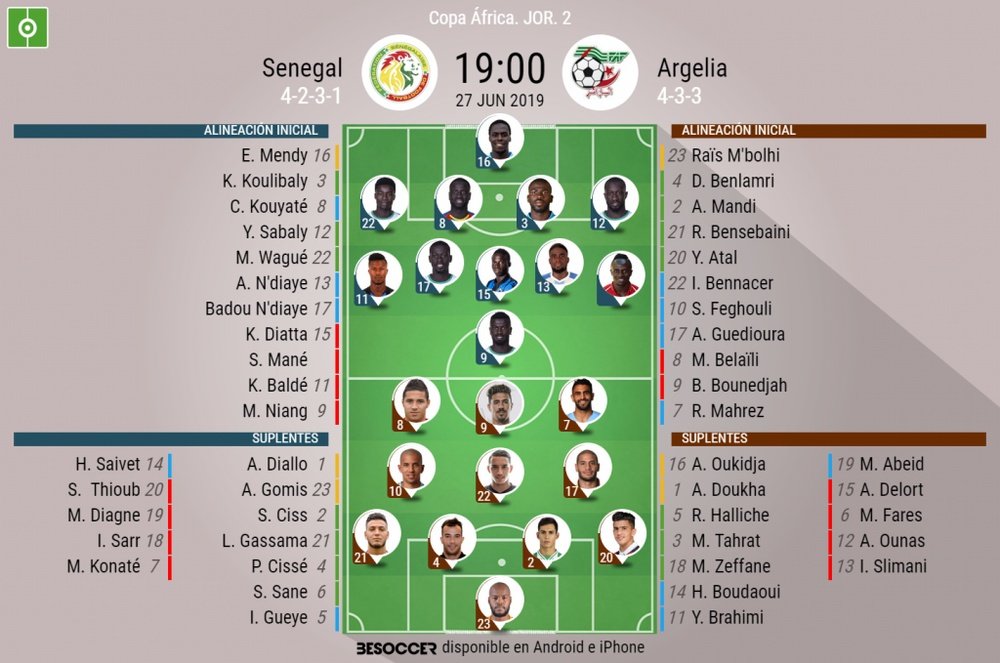 Onces del Senegal-Argelia. BeSoccer