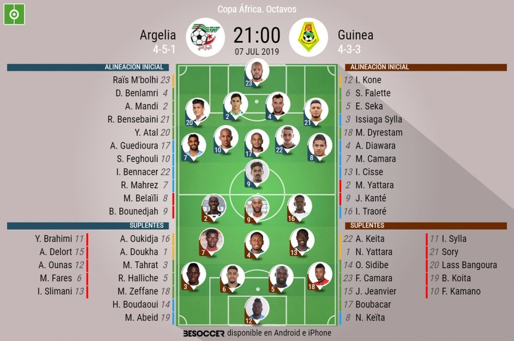 Onces confirmados del Argelia-Guinea. BeSoccer