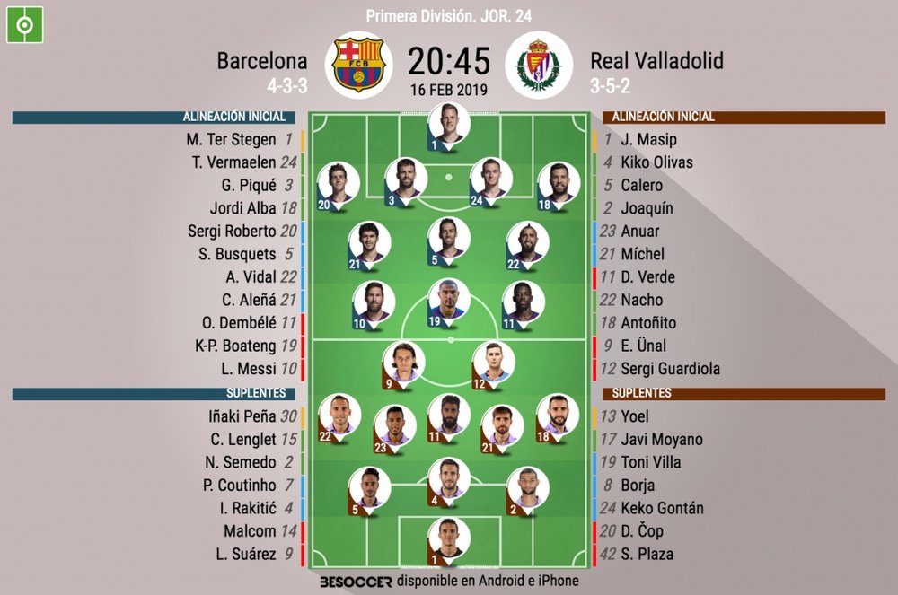 Formazioni ufficiali Barcellona-Valladolid. BeSoccer