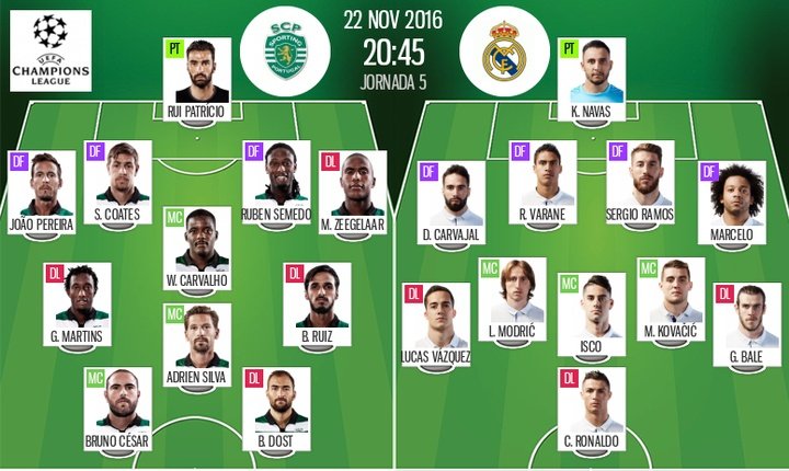 Ramos vuelve al once del Madrid; Bruno César, novedad en el Sporting de Lisboa