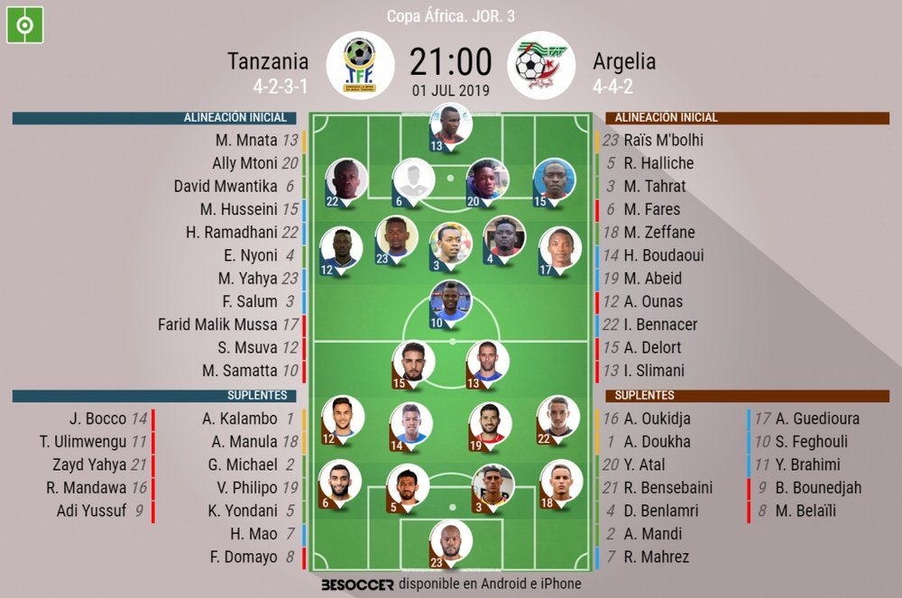 Onces del Tanzania-Argelia de la Copa África. BeSoccer
