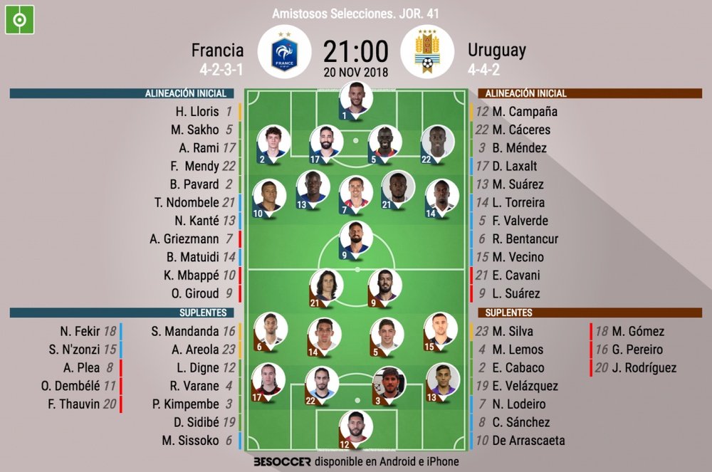 Francia y Uruguay, frente a frente a por todas. BeSoccer
