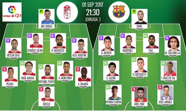 Joselu, en la punta de ataque del Granada; Arnáiz, titular en el Barça B