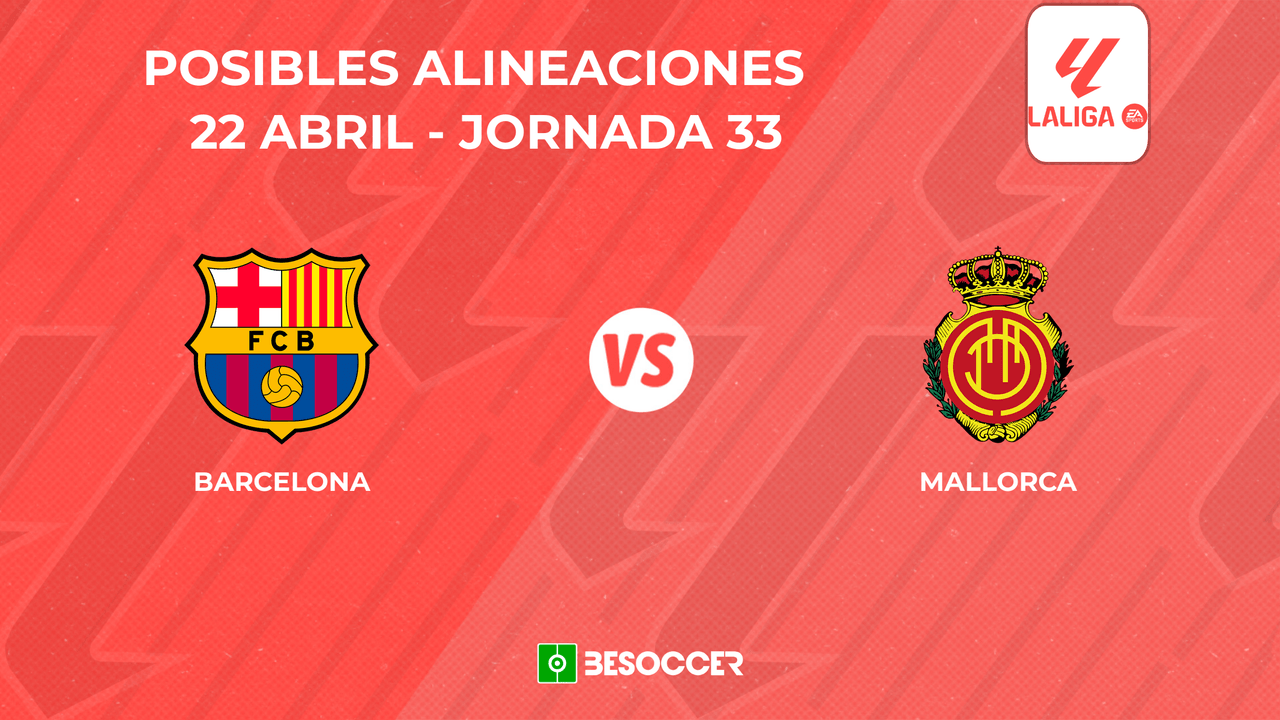 Estos son los posibles onces del Barcelona-Mallorca, partido de la jornada 33 de Primera División 2024-25 que se disputará en el estadio Olímpicos Lluís Companys el martes 22 de abril a las 21:30 horas.