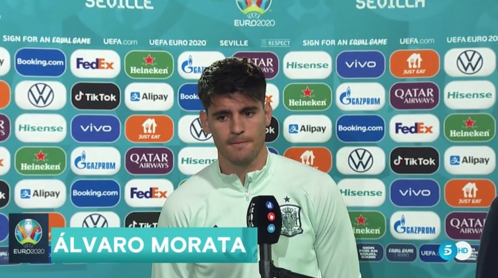 Morata, déçu du match nul de l'Espagne. Captura/Telecinco