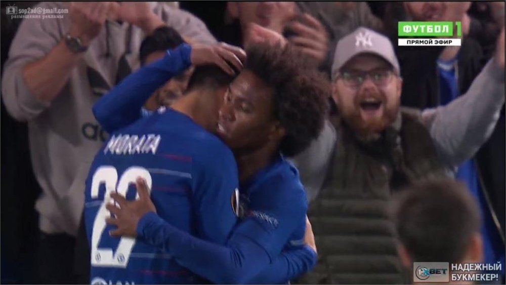 Morata eventually found the net from Willian's flicked header. Screenshot