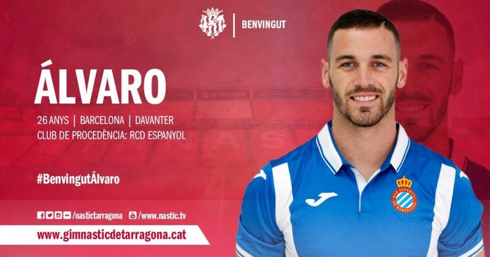 El Espanyol cede a Álvaro Vázquez al Nàstic. Twitter/NasticTarragona