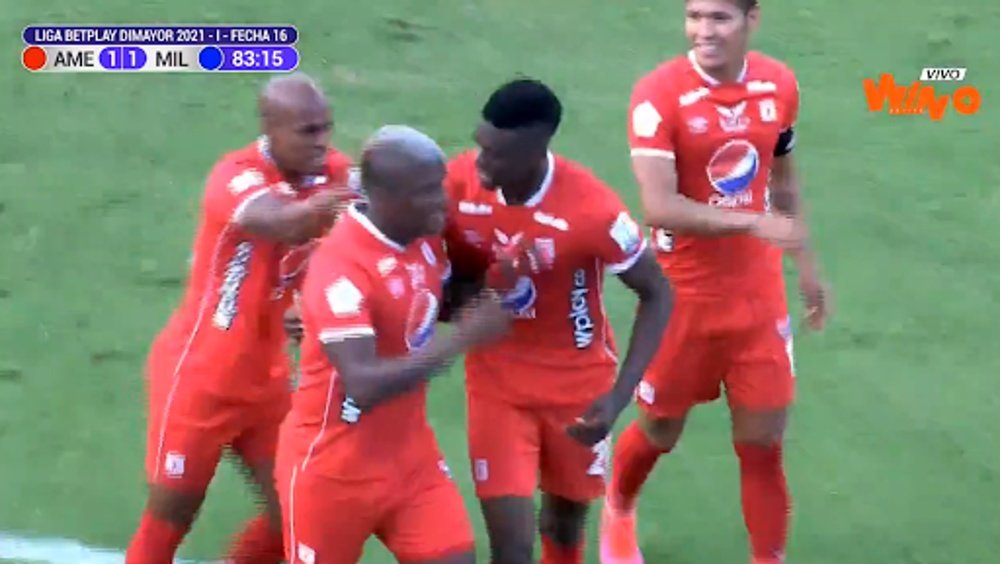 El América de Cali remontó en los últimos minutos ante Millonarios. Captura/WinSports