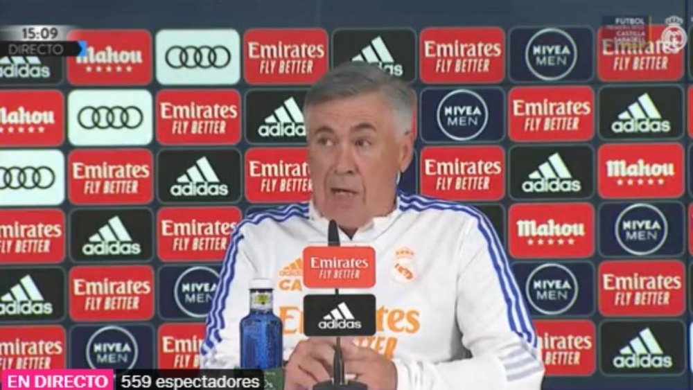 Carlo Ancelotti en conférence de presse ce samedi. Captura/Real Madrid
