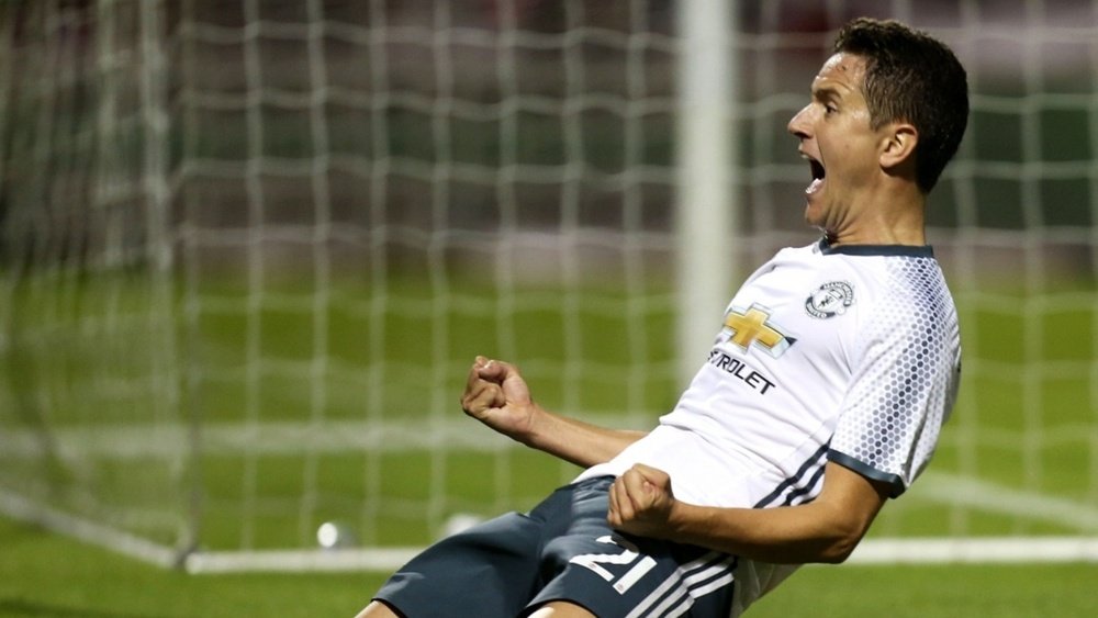 Ander Herrera celebrates scoring Man Utd's winning goal. ManUtd