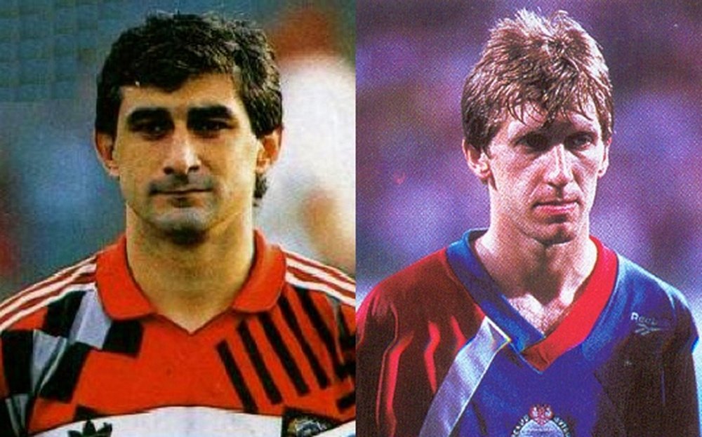 Andrei Piatnitsky e Ahrik Tsveiba, jogadores que representaram quatro seleções diferentes.