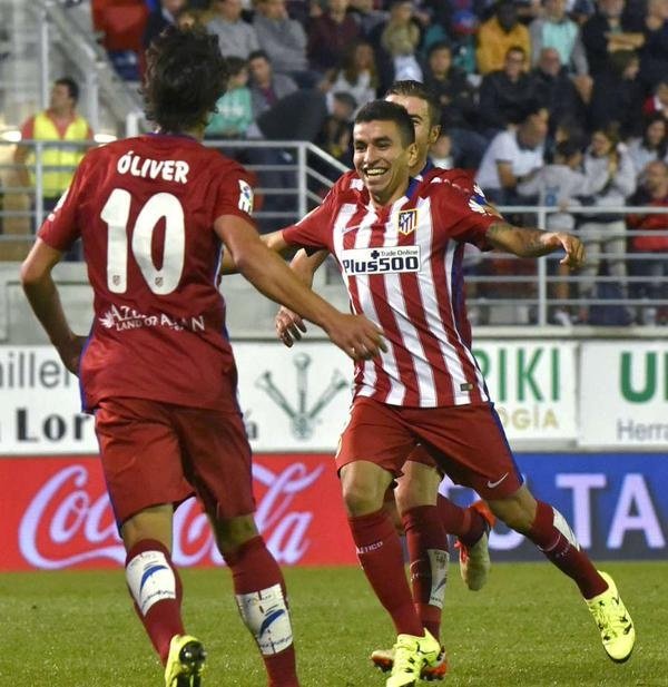 Ángel Correa celebra su primer tanto como rojiblanco. Twitter