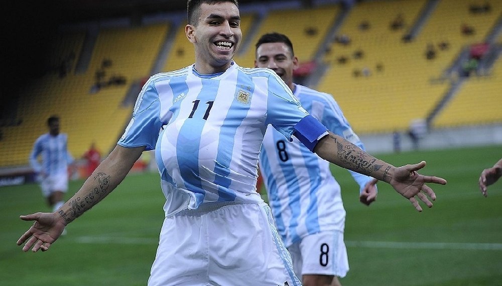 Ángel Correa celebra un tanto con la Selección Argentina Sub 21. AFA